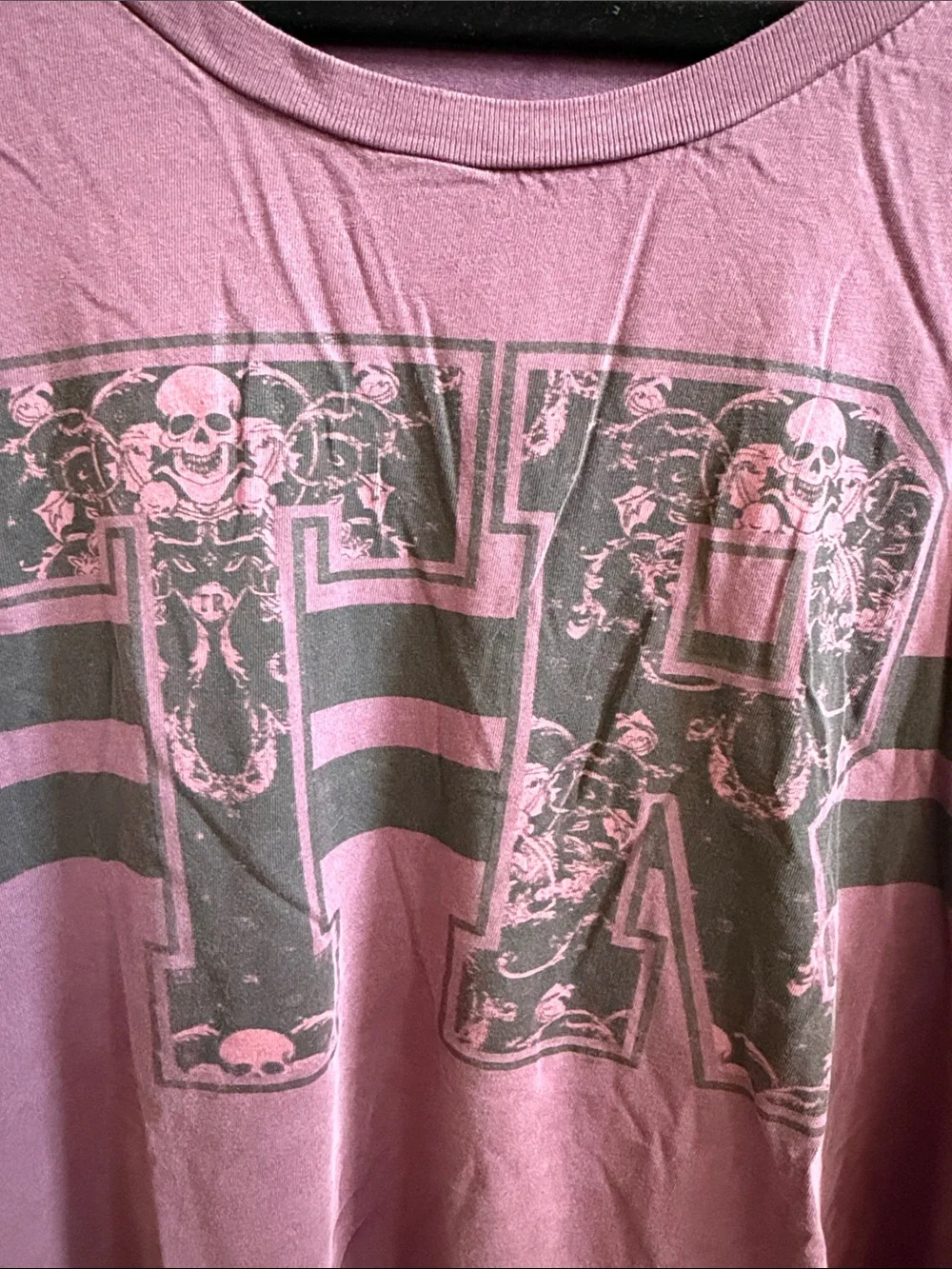 True Religion Mauve Graphic TR Short Sleeve Tee with Dark Gray Stripes